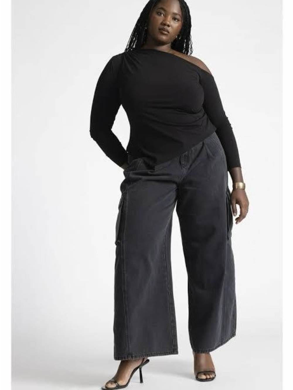 ELOQUII NWT Washed Black High Rise Wide Leg Cargo Jeans Size 22